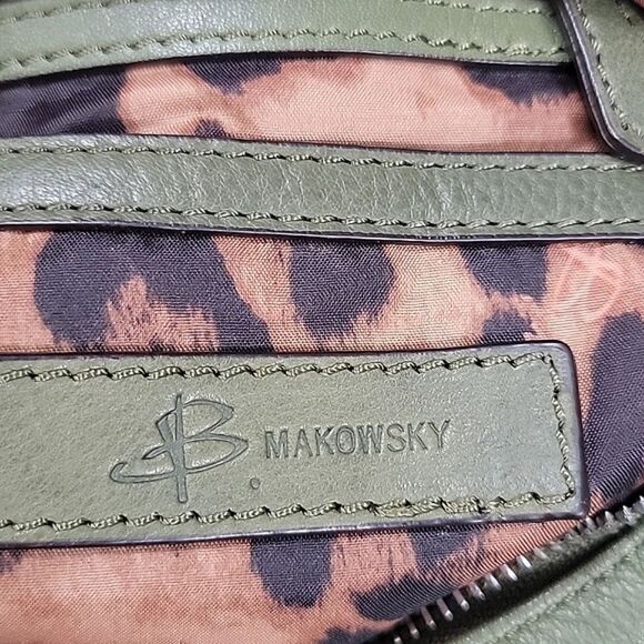 B. Makowsky Olive Green Fringed & Studded Metallic Leather Hobo Shoulder Bag - Picture 9 of 10